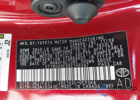 2009 Toyota Corolla S from USA, damaged, VIN 2T1BU40EX9C146487